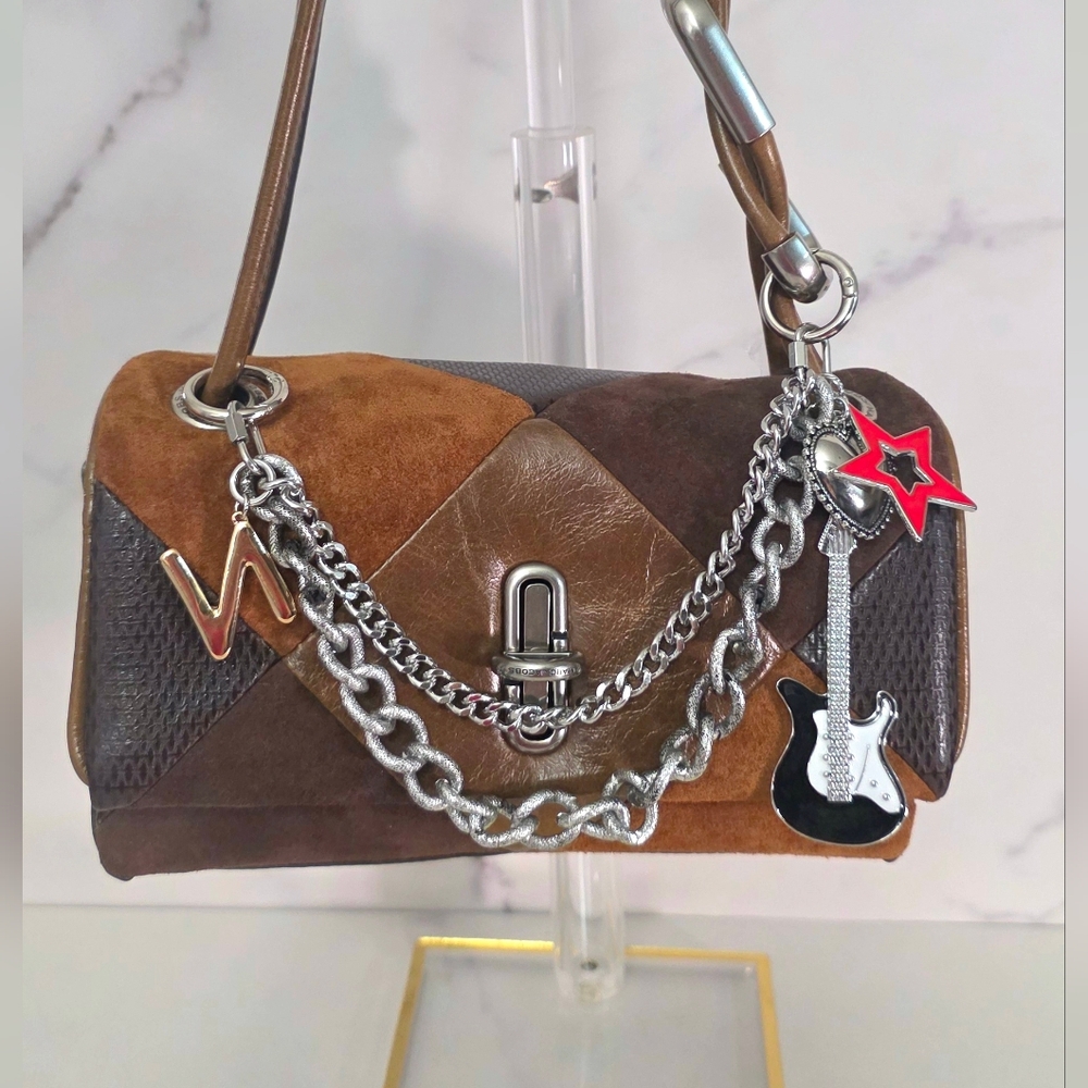 Marc Jacobs : Brown Patchwork Suede Silver Chains… - image 2